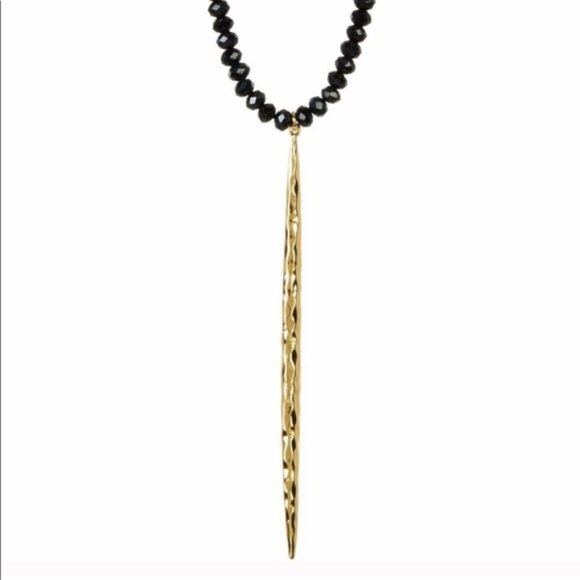 GORJANA | Nora Navy Blue Beaded Long 36" Necklace with Gold Pendant - Picture 2 of 3